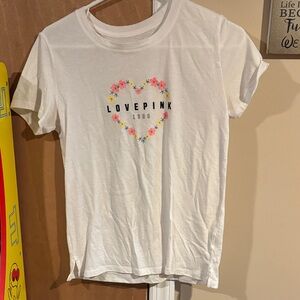 PINK Victoria's Secret White Tee with Floral Heart